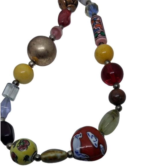 Vintage Boho Beaded Necklace Colorful Glass & Ceramic Statement - Picture 4 of 7